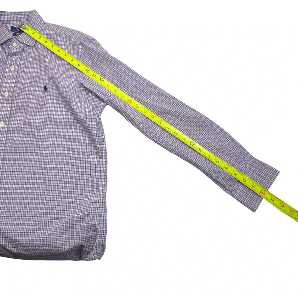 Polo Ralph‎ Lauren Mens Button Down Shirt Purple Plaid Stretch Cotton Size M